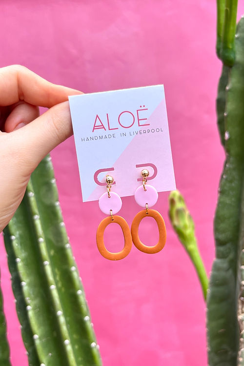 Pink & Terracotta Triple Clay Earrings-Neighbourhood Store