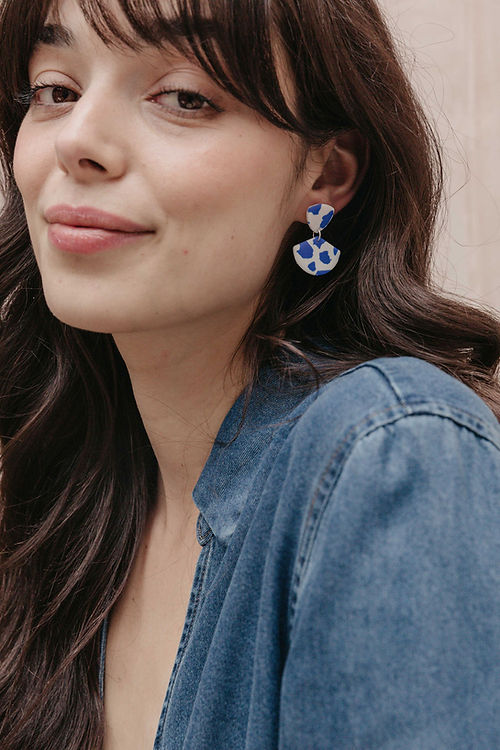 Terrazzo Blue & White Clay Dangle Earrings-Neighbourhood Store