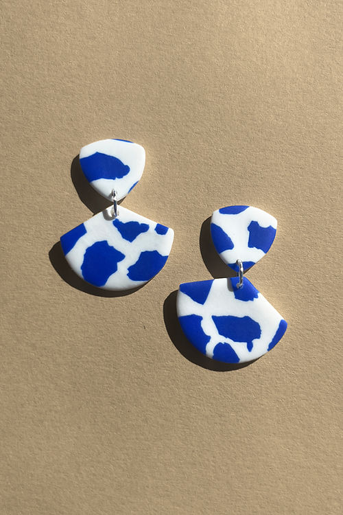 Terrazzo Blue & White Clay Dangle Earrings-Neighbourhood Store