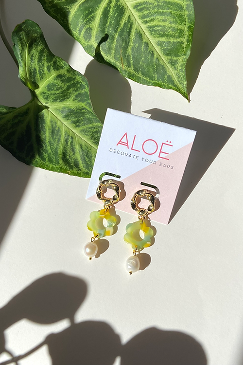 Natural Pearl & Flower Dangle Studs