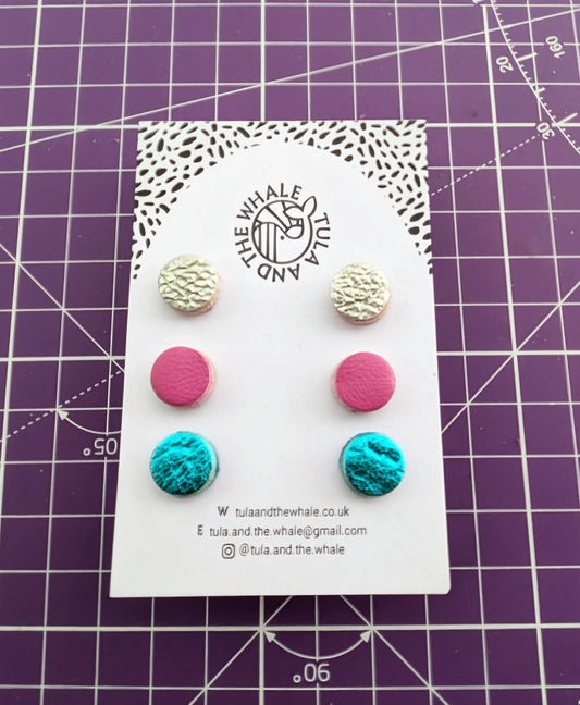 Mini Stud Set - Blue, silver and Pink