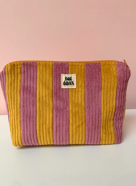 Dusty Pink & Mustard Stripe Large Pouch