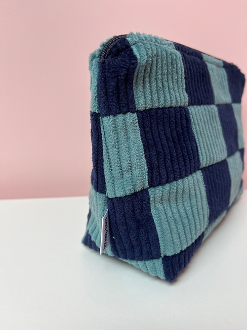 Seafoam & Navy Checkerboard Large Pouch-Neighbourhood Store