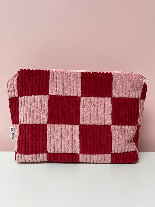 Pink & Cherry Red Checkerboard Large Pouch-Neighbourhood Store