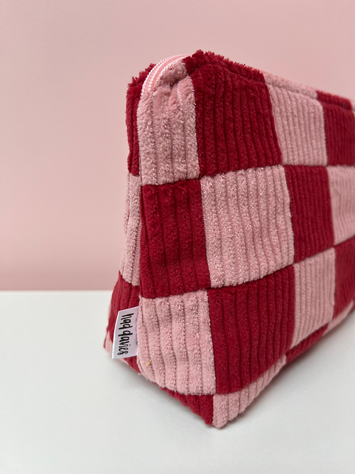 Pink & Cherry Red Checkerboard Large Pouch-Neighbourhood Store