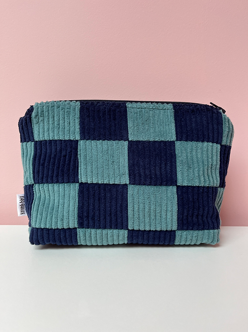 Seafoam & Navy Checkerboard Large Pouch-Neighbourhood Store