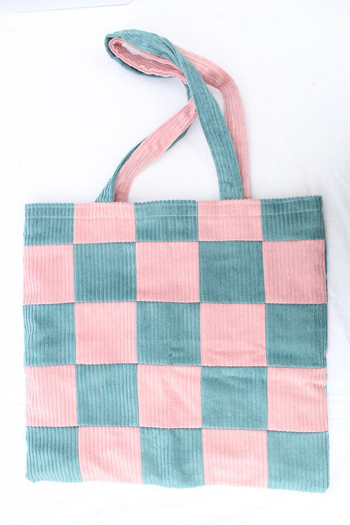 Pink & Seafoam Checkerboard Tote-Neighbourhood Store