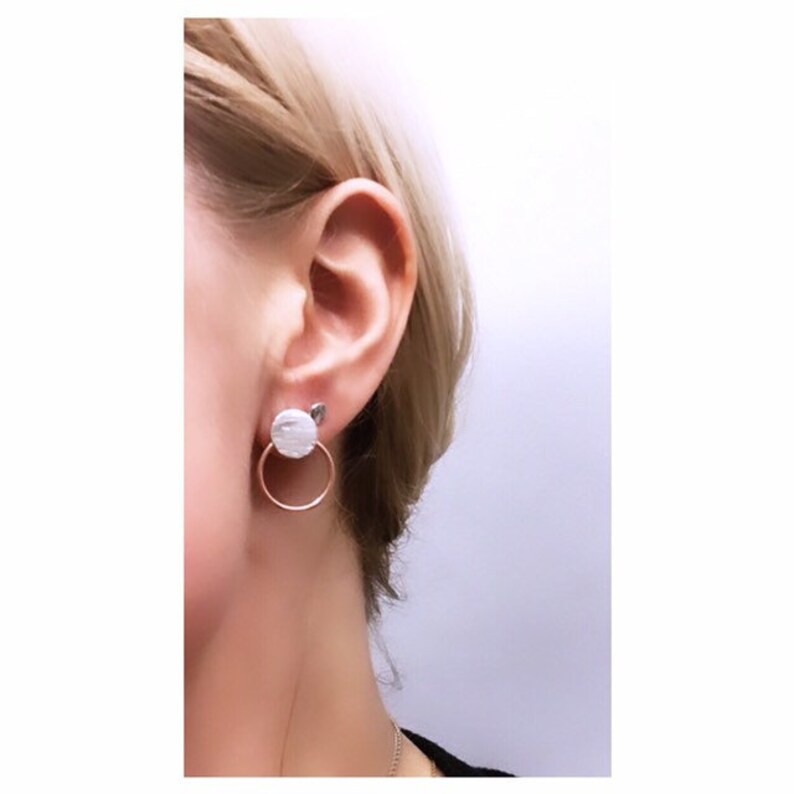 Small Modern Silver & Brass Stud Hoops