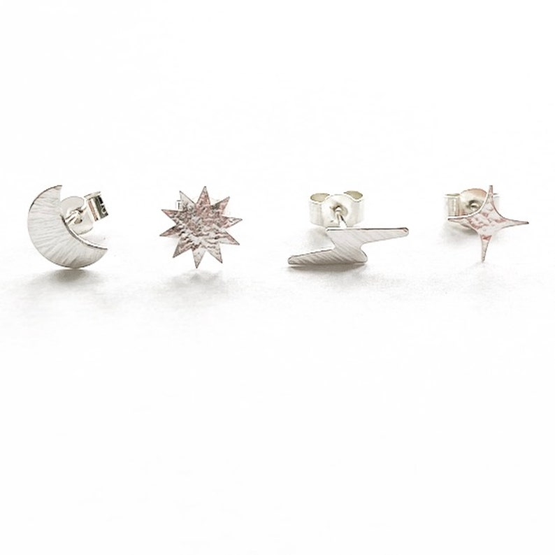 Celestial 4 silver stud earrings set