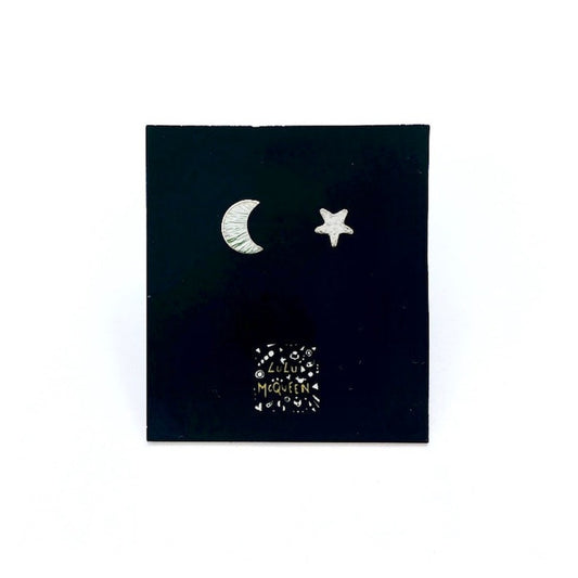 Silver star & moon studs