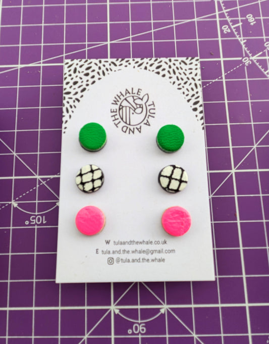 Mini Stud Set - Pink, Green and Mono
