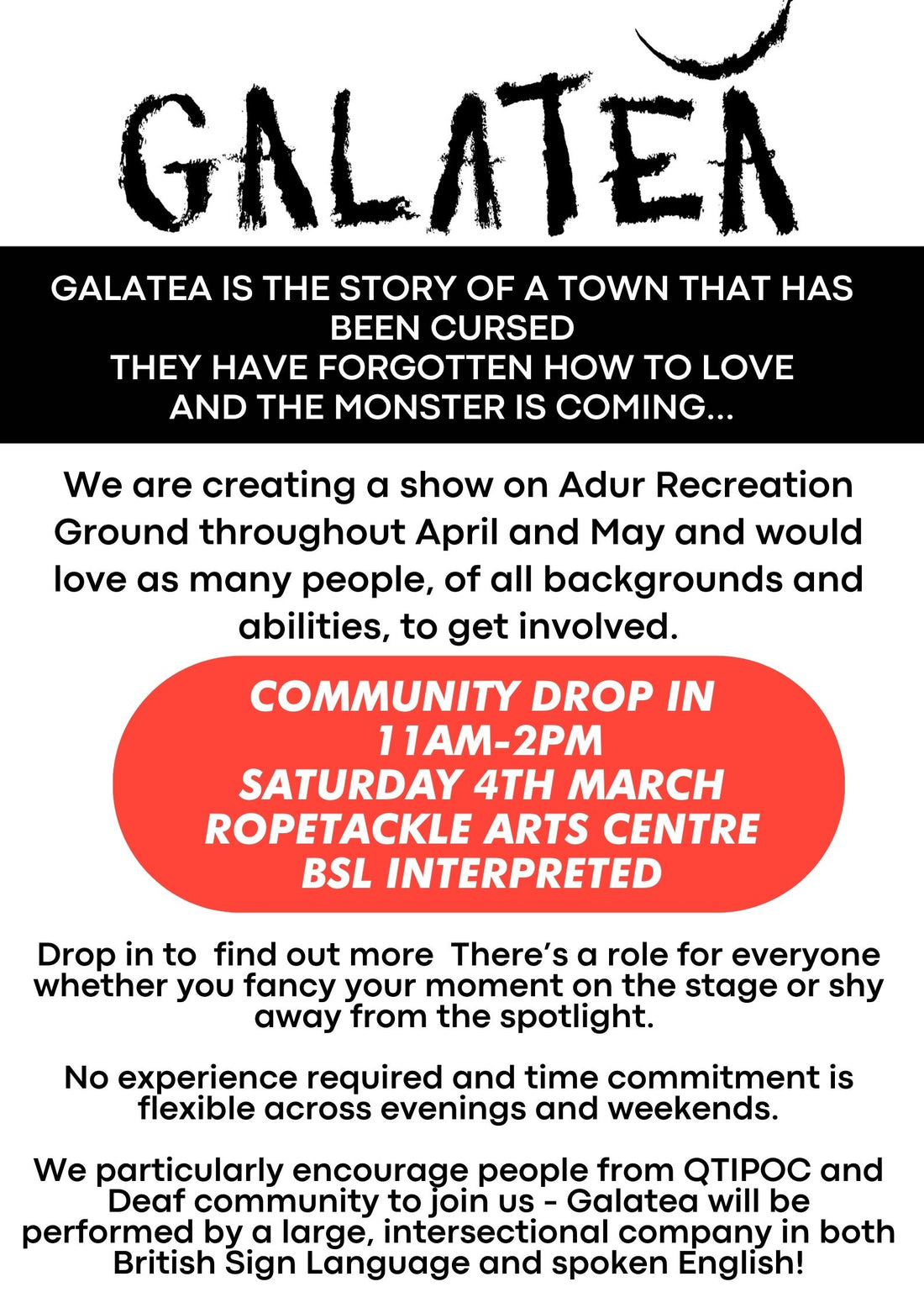 Galatea - Drop In @ Ropetackle Arts Centre - SAT 4TH MARCH 11-2PM