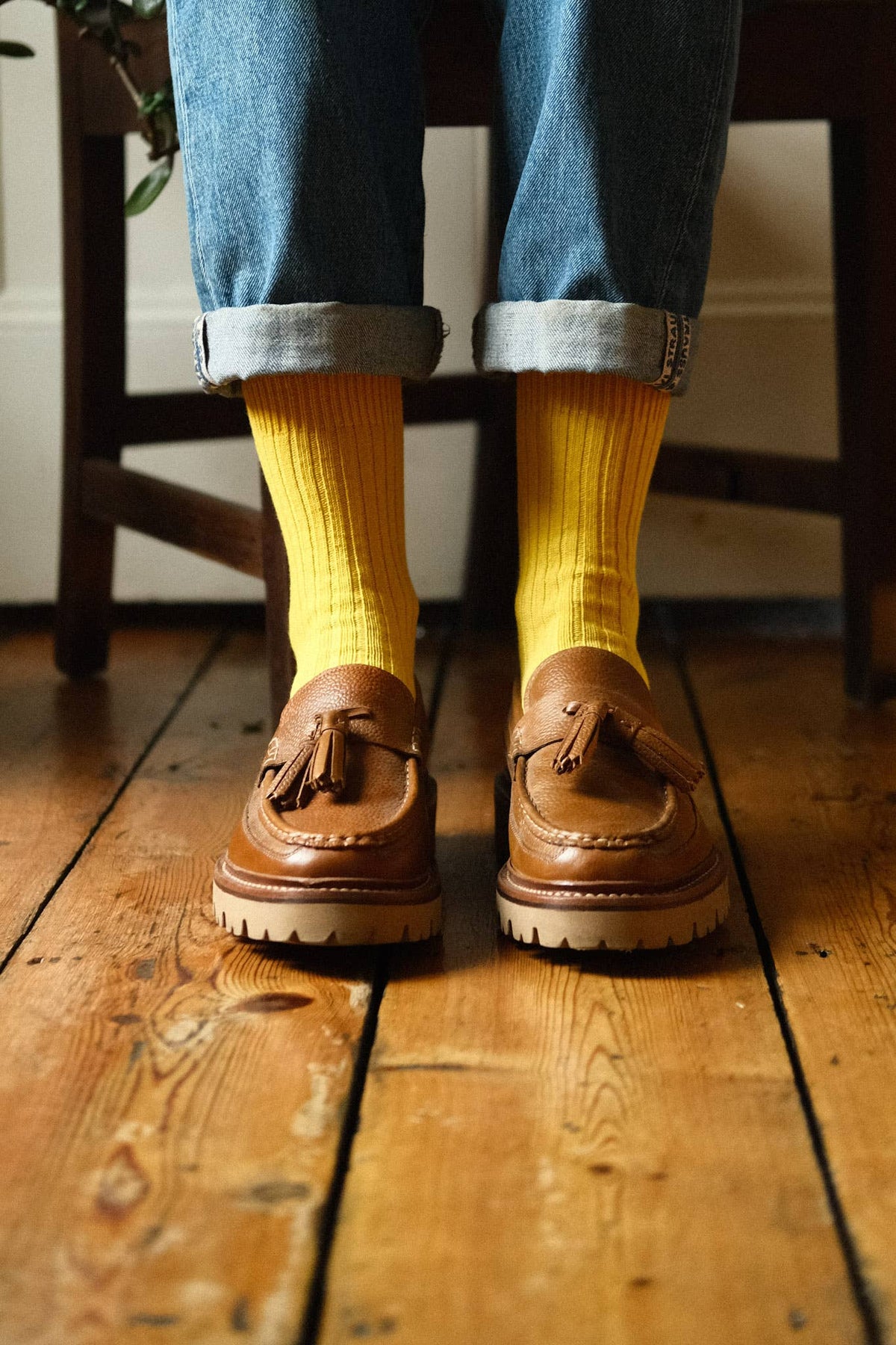 Yellow Wide Rib Socks
