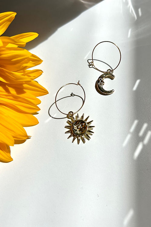 24k Gold Plated Sun & Moon Hoop Earrings