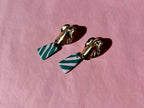Wavy Green & Pink Stripe & Gold Dangle Studs-Neighbourhood Store 