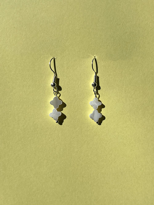 Mini Silver Plated Pearl Clover Drop Earrings