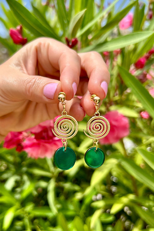 Green & Gold Spiral Ball Studs