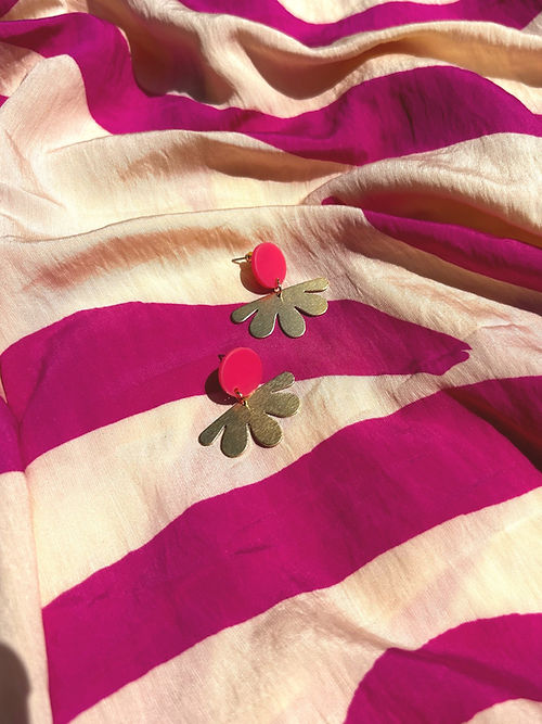 Pink & Gold Flower Dangle & Drop Earrings-Neighbourhood Store 