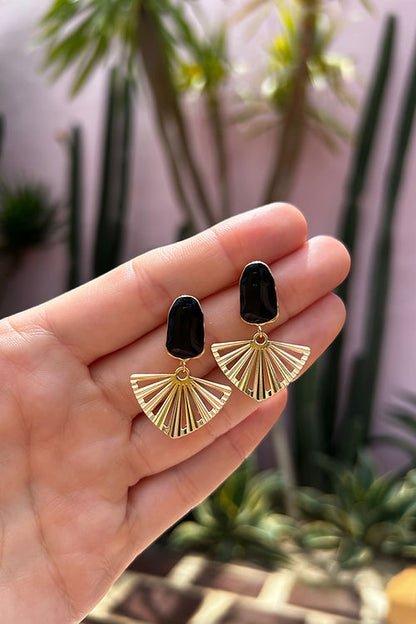 Black Enamel & Gold Fan Studs