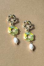 Natural Pearl & Flower Dangle Studs