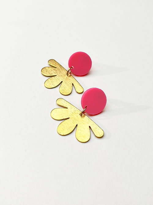 Pink & Gold Flower Dangle & Drop Earrings-Neighbourhood Store 