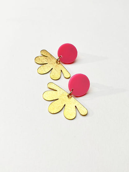 Pink & Gold Flower Dangle & Drop Earrings-Neighbourhood Store 