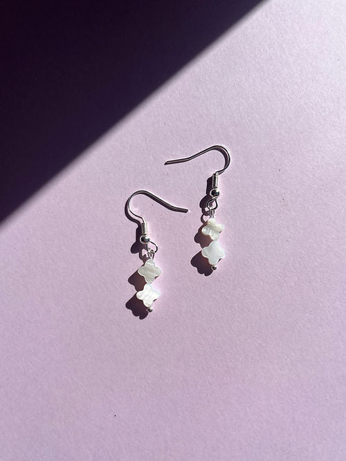 Mini Silver Plated Pearl Clover Drop Earrings