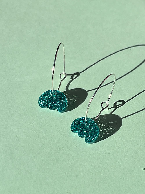 Green Glitter Cloud Hoop Earrings