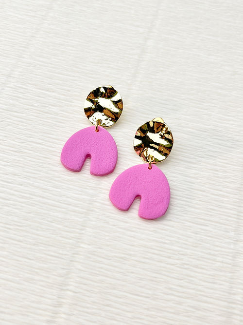 Hammered Gold & Pink Clay Earrings