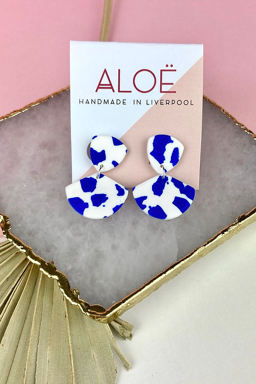 Terrazzo Blue & White Clay Dangle Earrings-Neighbourhood Store 