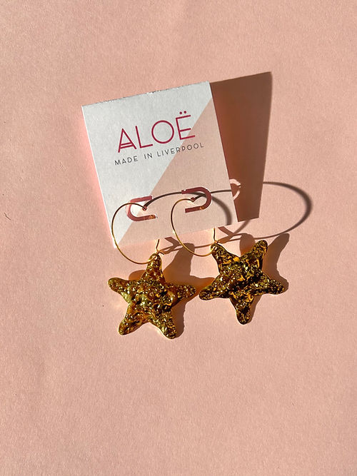 24k Gold Plated Big Hammered Star Hoops