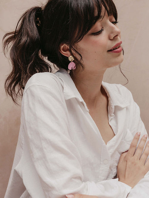 Hammered Gold & Pink Clay Earrings-Neighbourhood Store 