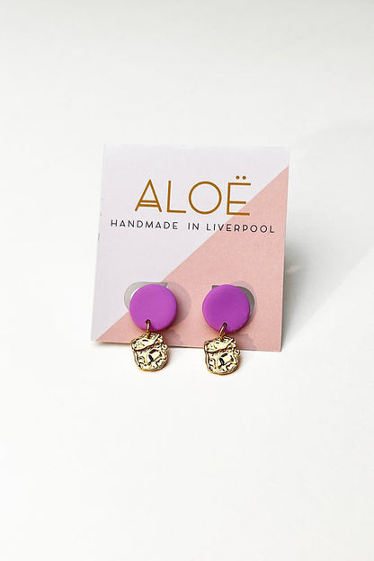 Purple & Hammered Gold Mini Studs