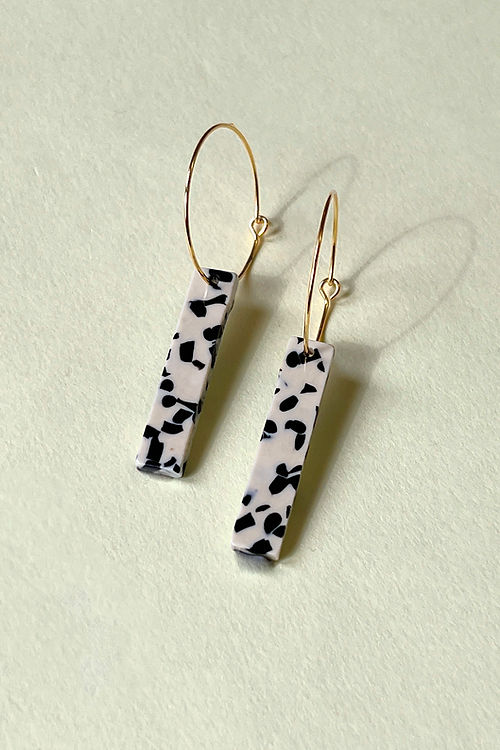 Silver Dalmatian Baton Hoop Earrings
