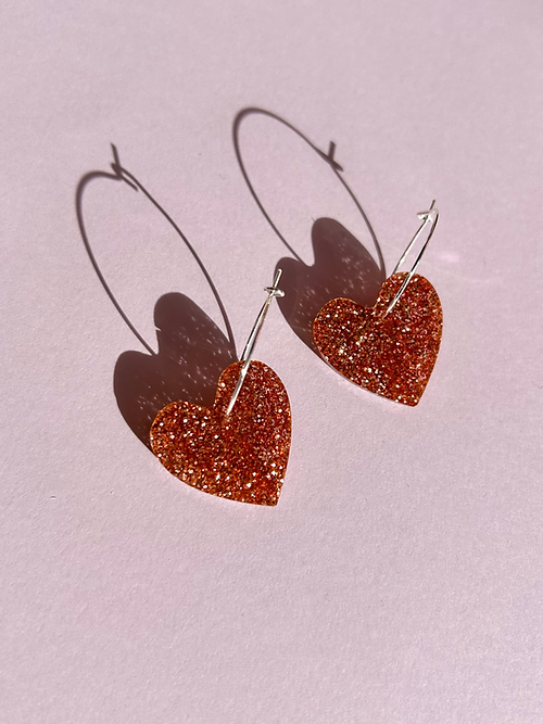 Chunky Holographic Glitter Heart Hoops