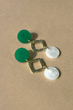 Triple Green, White & Gold Dangle Stud Earrings-Neighbourhood Store 