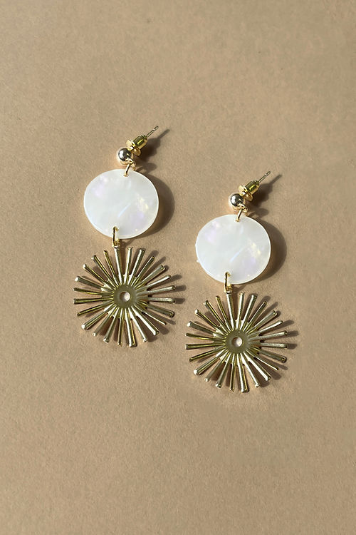 Pearlescent Brass Sun Dangle Studs