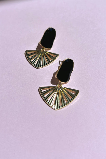 Black Enamel & Gold Fan Studs