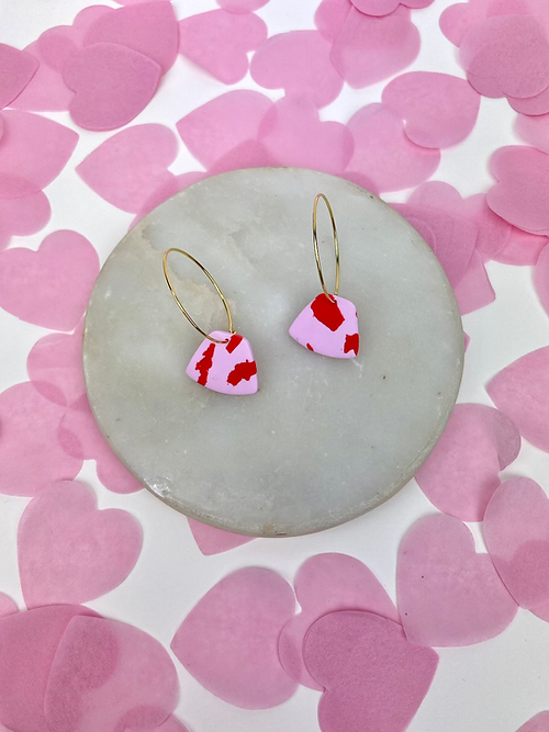 24k Gold Plated Pink & Red Terrazzo Clay Hoop Earrings