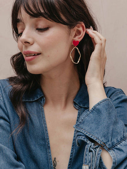 Red Heart Gold Irregular Hoop Earrings-Neighbourhood Store 