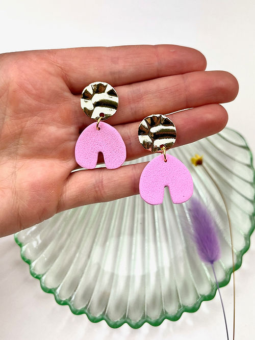 Hammered Gold & Pink Clay Earrings