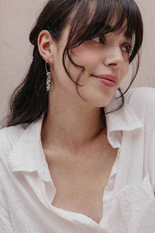 Silver Dalmatian Baton Hoop Earrings