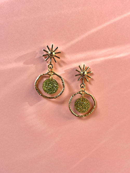 Gold & Green Sun Drop Earrings