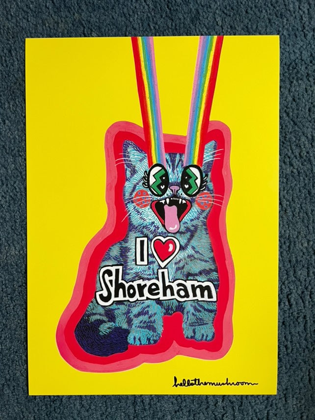 Paste Up 'I LOVE SHOREHAM' Kitty. Yellow Print Version