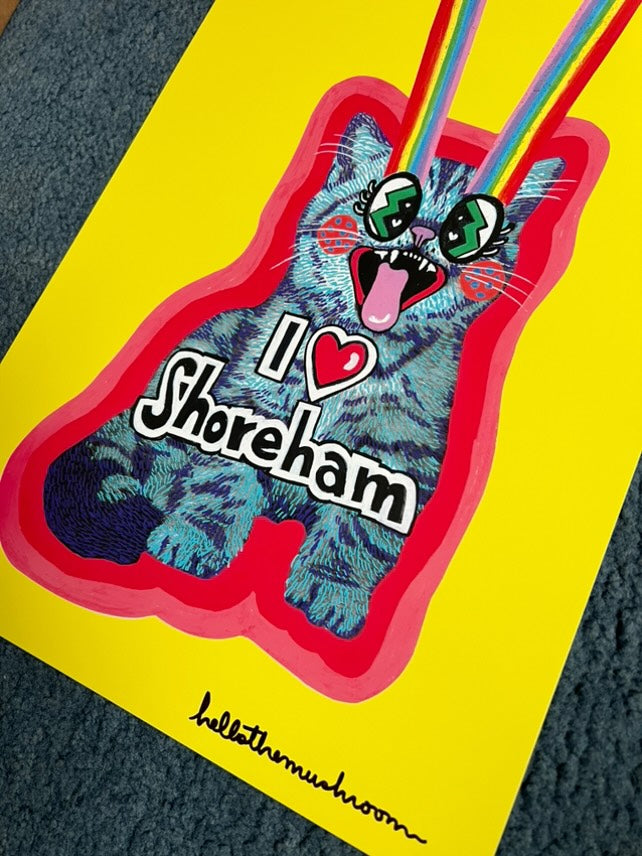 Paste Up 'I LOVE SHOREHAM' Kitty. Yellow Print Version
