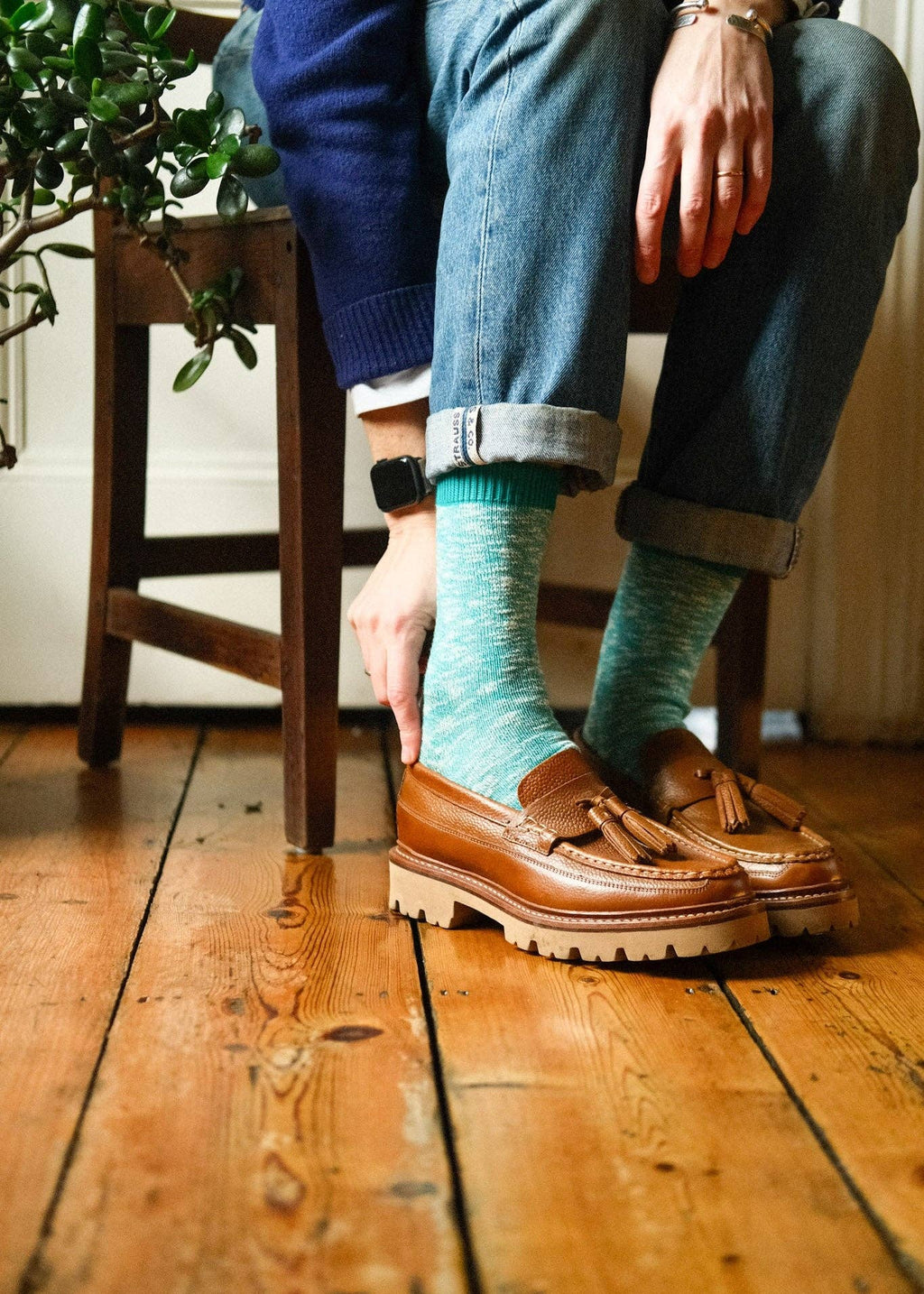 Turquoise Classic Slub Socks
