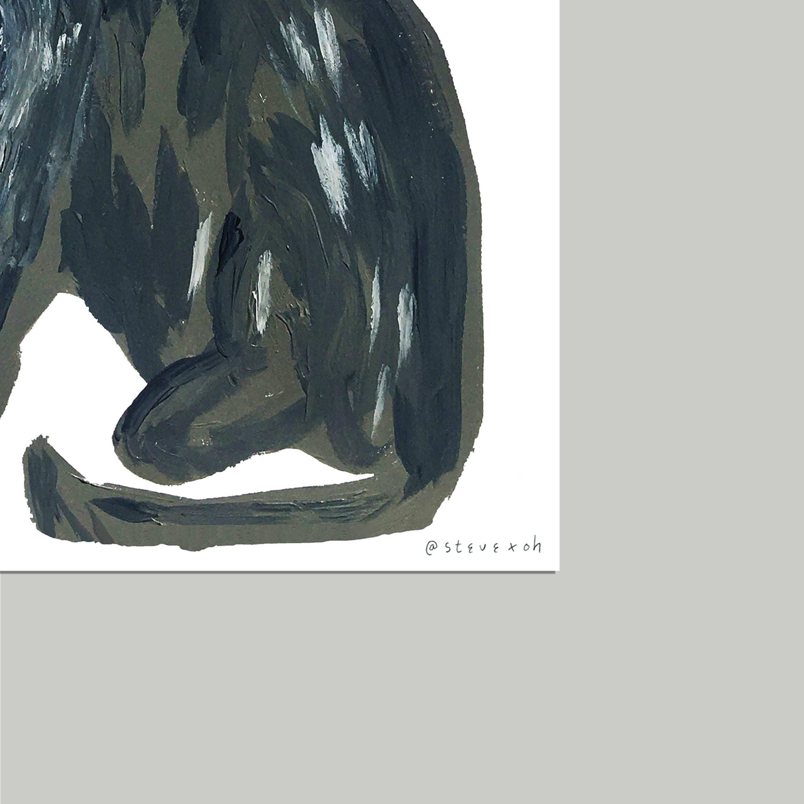 Limited edition A3 print of (Not a) Lost Cat artwork featuring an abstract dark cat silhouette with brushstroke textures on white background. High-quality archival print from original painting. Art, Face Collection by @stevexoh