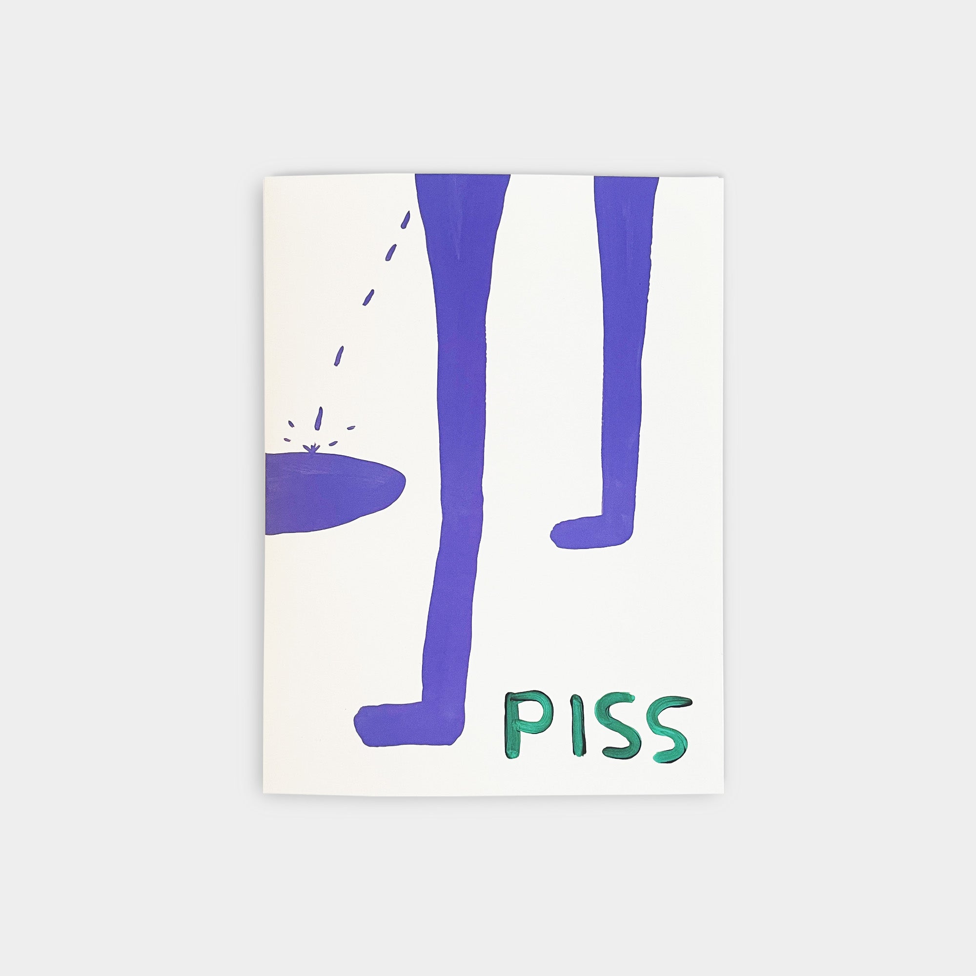 David Shrigley Musical Card illustration of a purple man with 'PISS' text on a white background