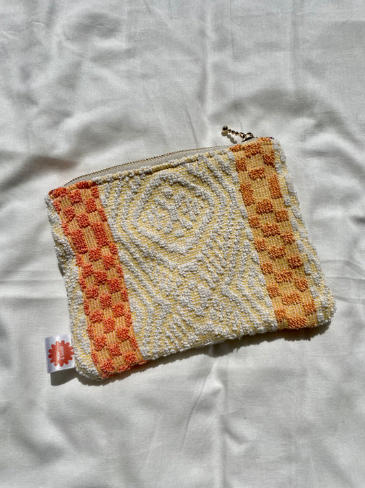 Handmade Vintage Towel Zip Pouch in Orange Check