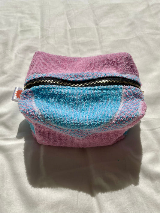 Handmade Vintage Towel Make Up Bag in Pink and Blue
